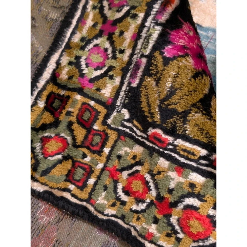 Velvet Peacock Tapestry Large 6x4 Wall Hanging Fringe Boho Cottagecore Vintage